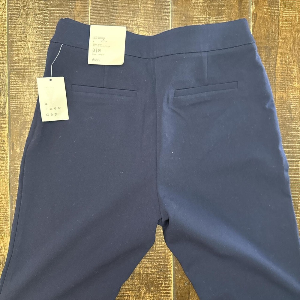 A New Day Navy Blue High Rise Skinny Ankle Stretch Pants Elastic Waist - Picture 5 of 8